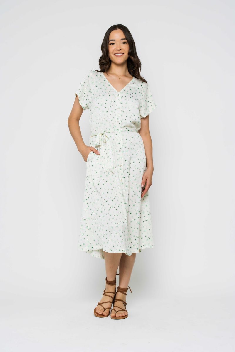 Melanie-Button Front Midi Dress