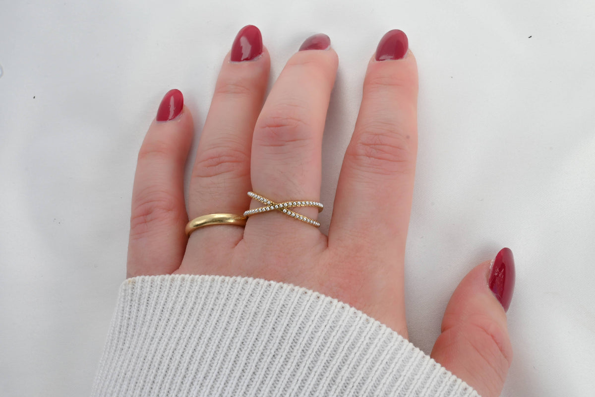 Pave Pearl Criss Cross Ring - Waterproof Gold X Pearl Ring