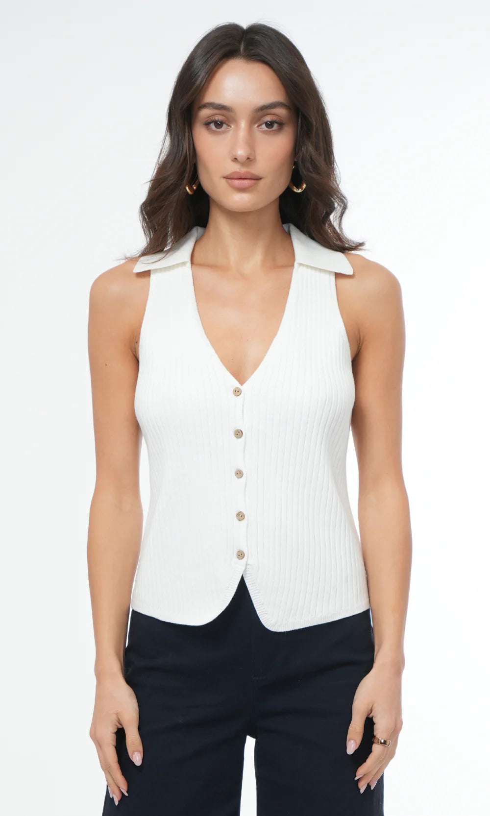 Tatiana Button Front Collared Knit Vest