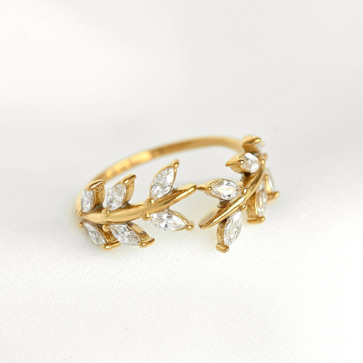 Gold Marquise CZ Olive Branch Ring - Stainless Steel