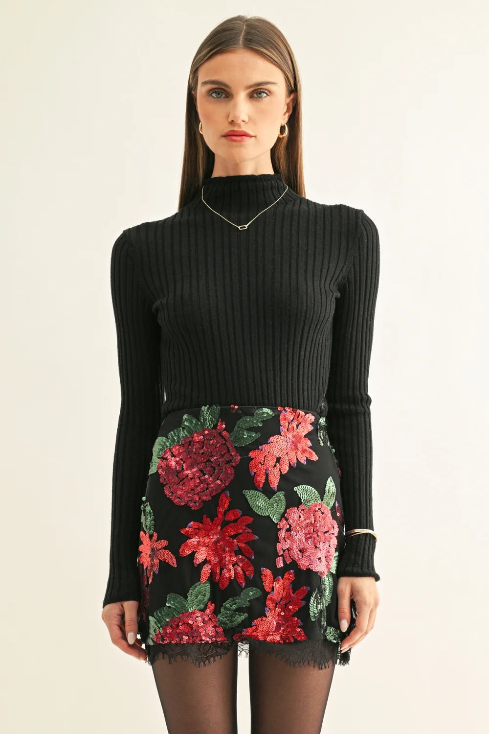 Brynlee Lace Hem Sequin Skirt