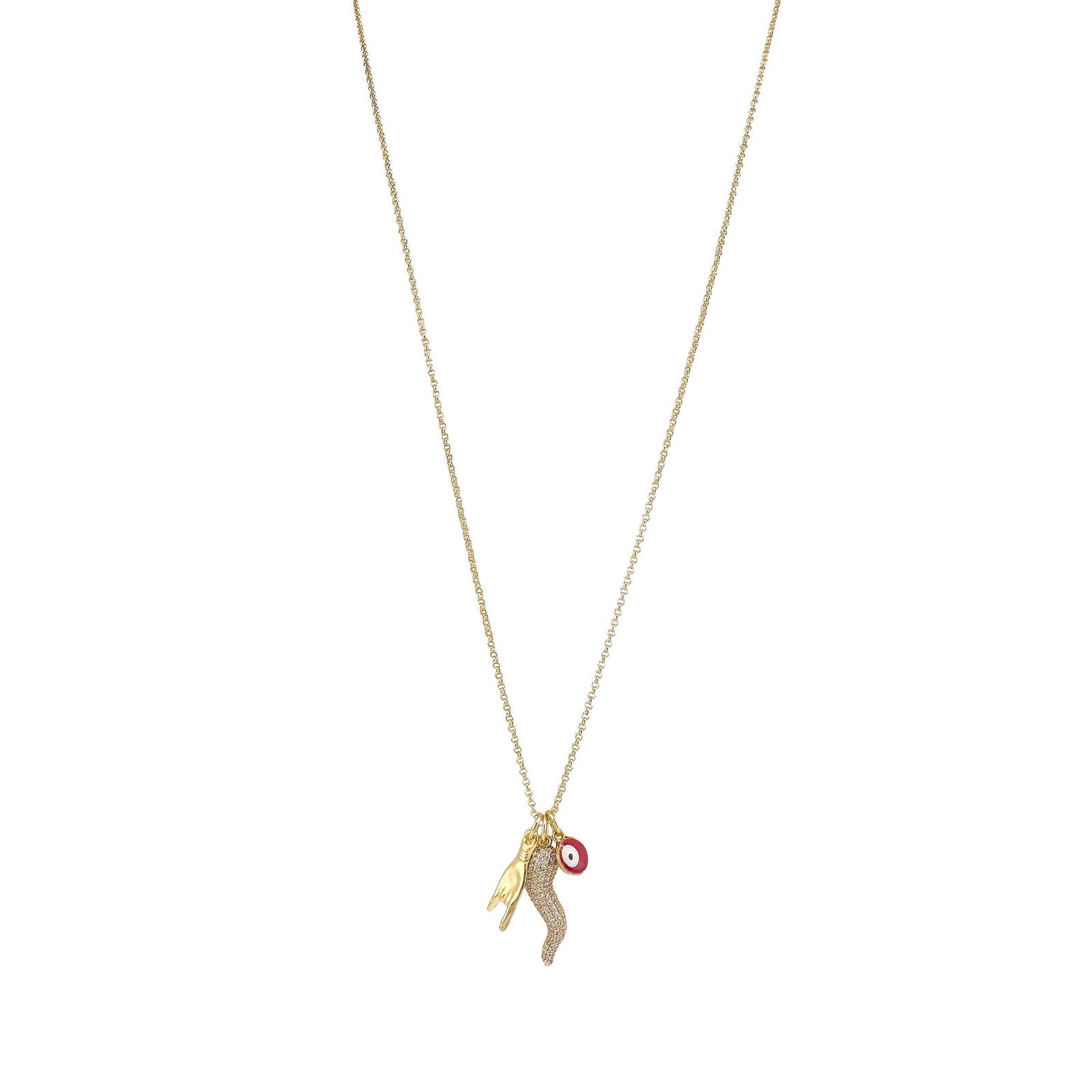 Lisa CZ Italian Horn & Evil Eye Necklace