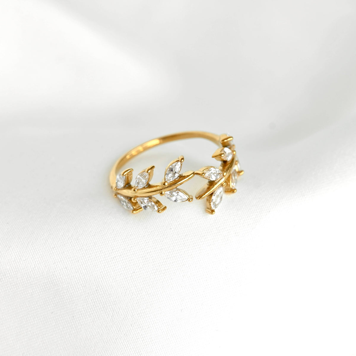 Gold Marquise CZ Olive Branch Ring - Stainless Steel