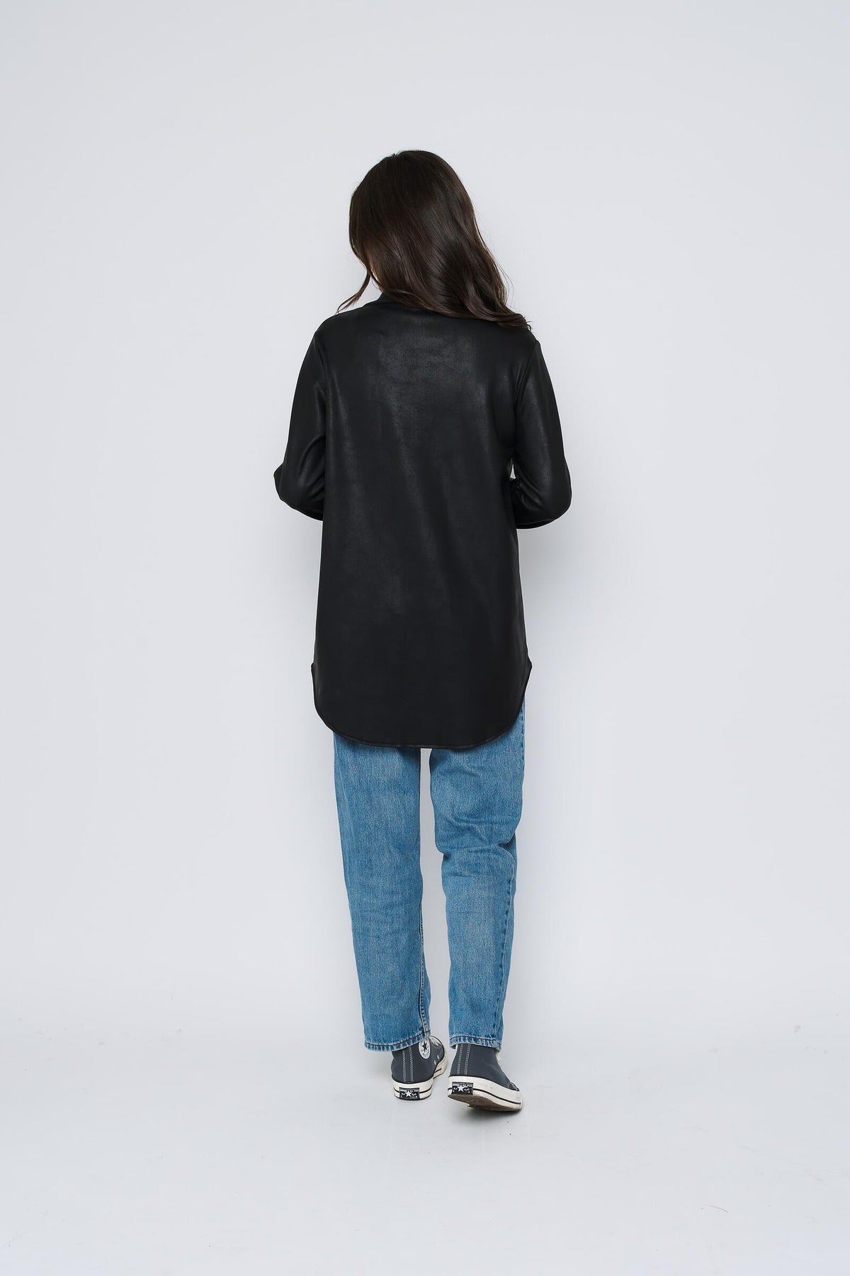 Harper-Faux Leather Button-Up