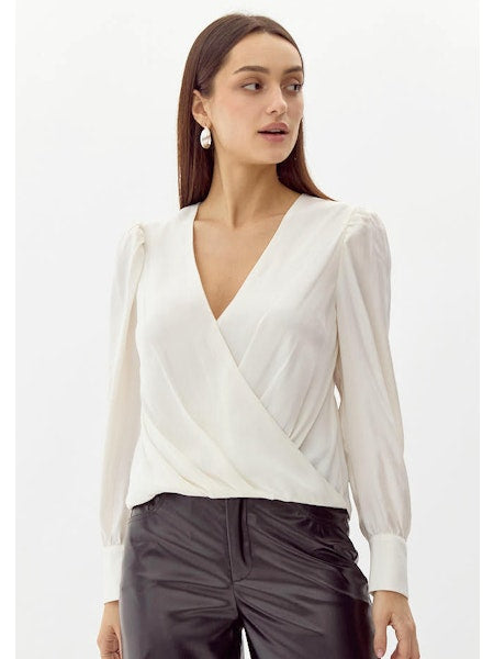 Lourdes Wrap Front Cuffed Blouse