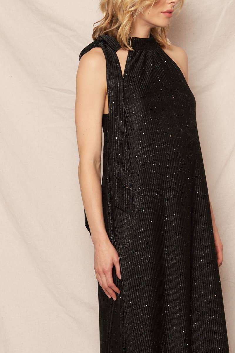 Metallic Chevron Print Halter Dress