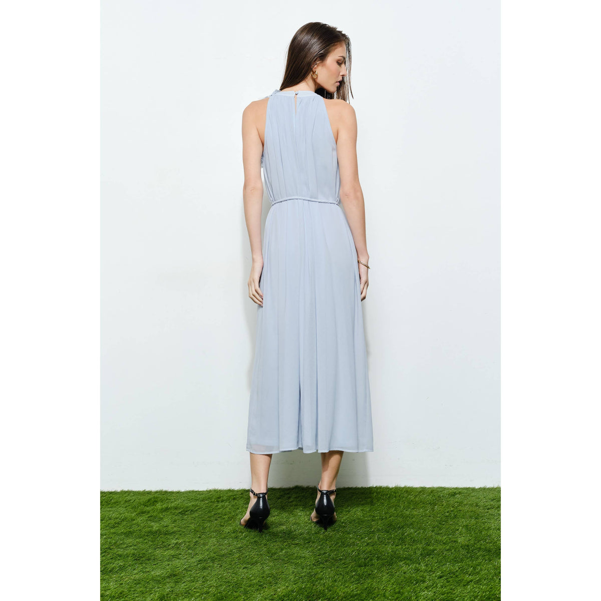 Romantic Texture Flowers Sleeveless Midi Dress