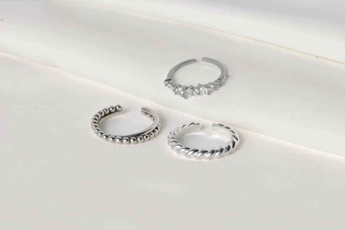 925 Silver Open Rings - Diamond Ring - Croissant Ring