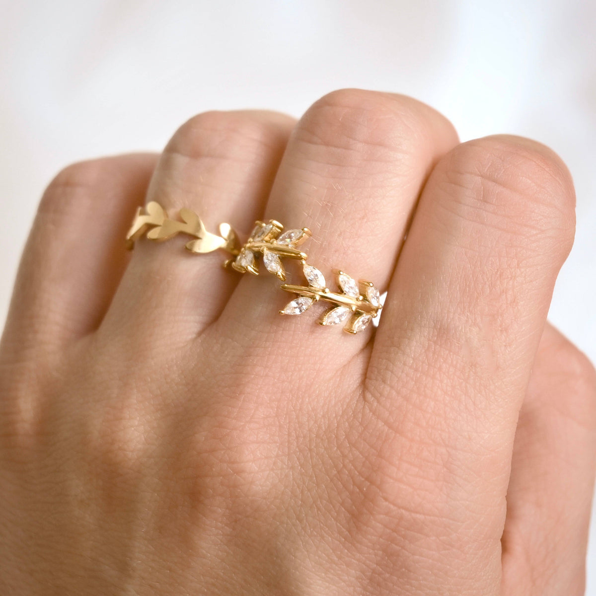 Gold Marquise CZ Olive Branch Ring - Stainless Steel