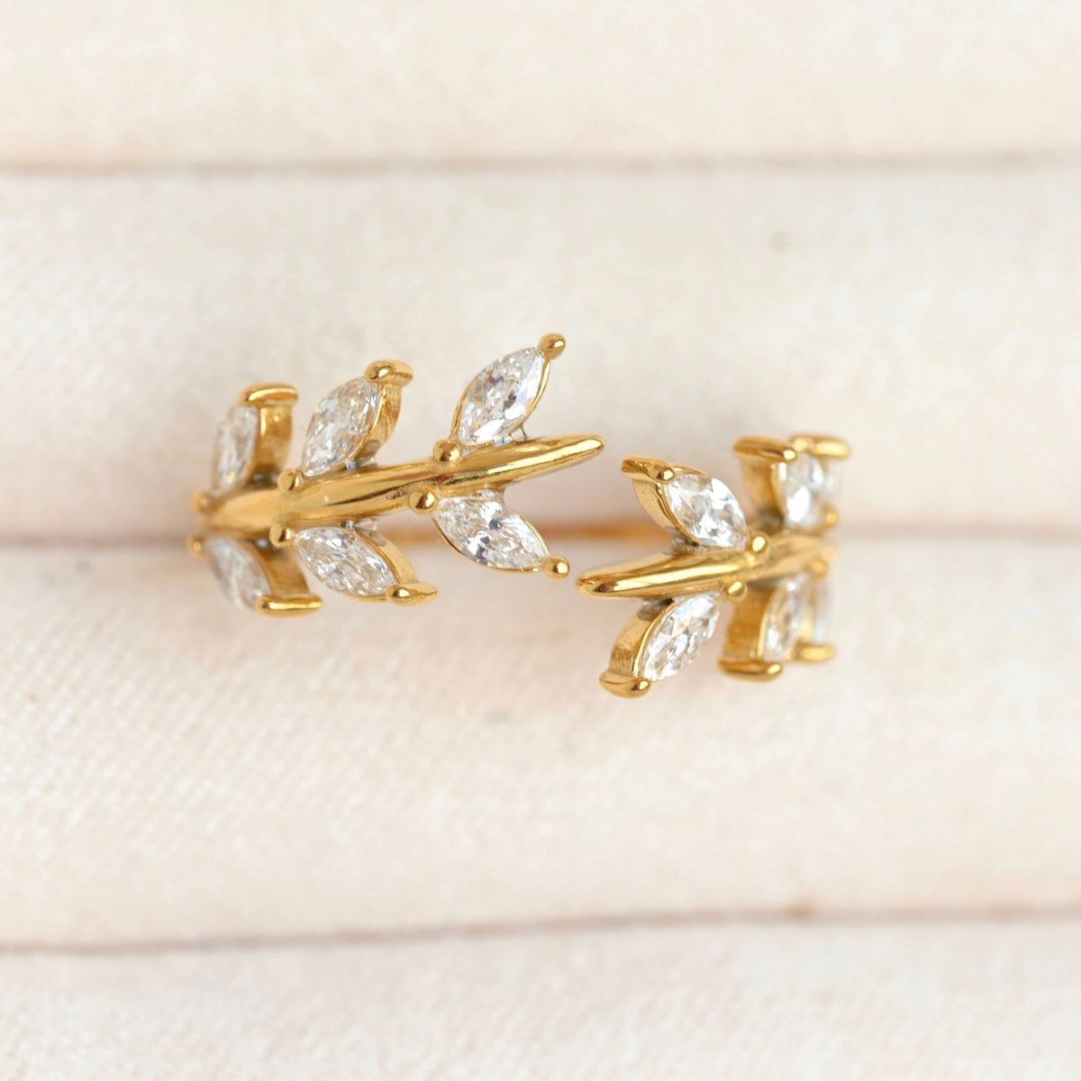 Gold Marquise CZ Olive Branch Ring - Stainless Steel