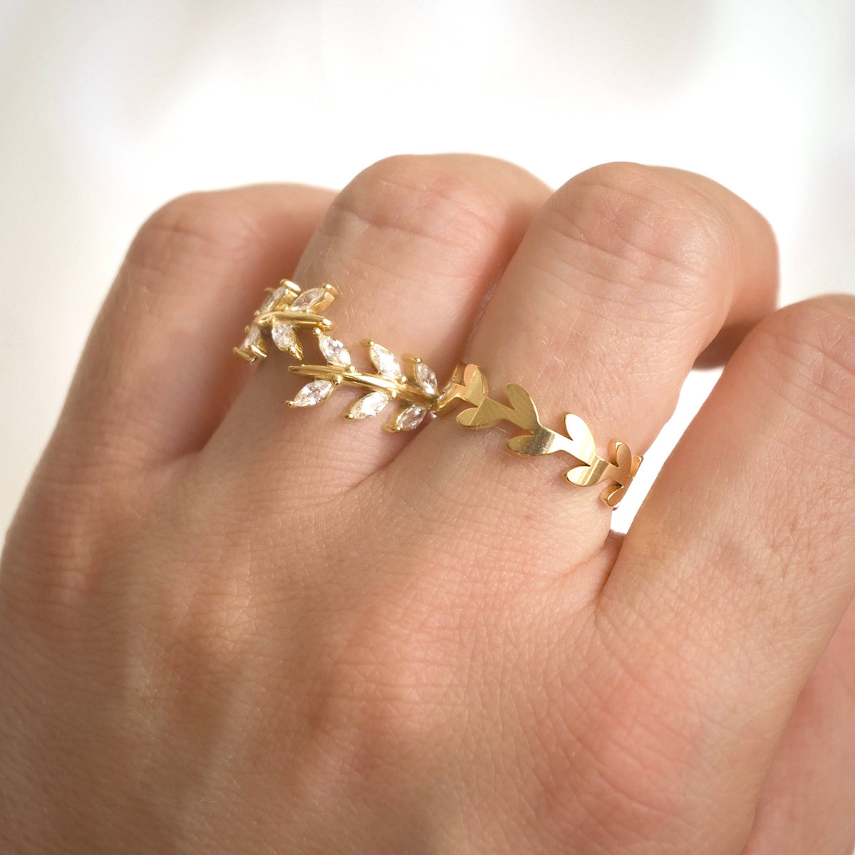 Gold Marquise CZ Olive Branch Ring - Stainless Steel