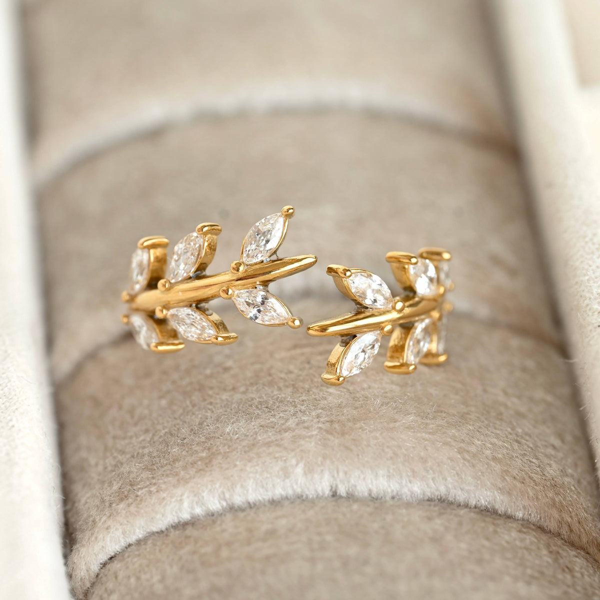 Gold Marquise CZ Olive Branch Ring - Stainless Steel