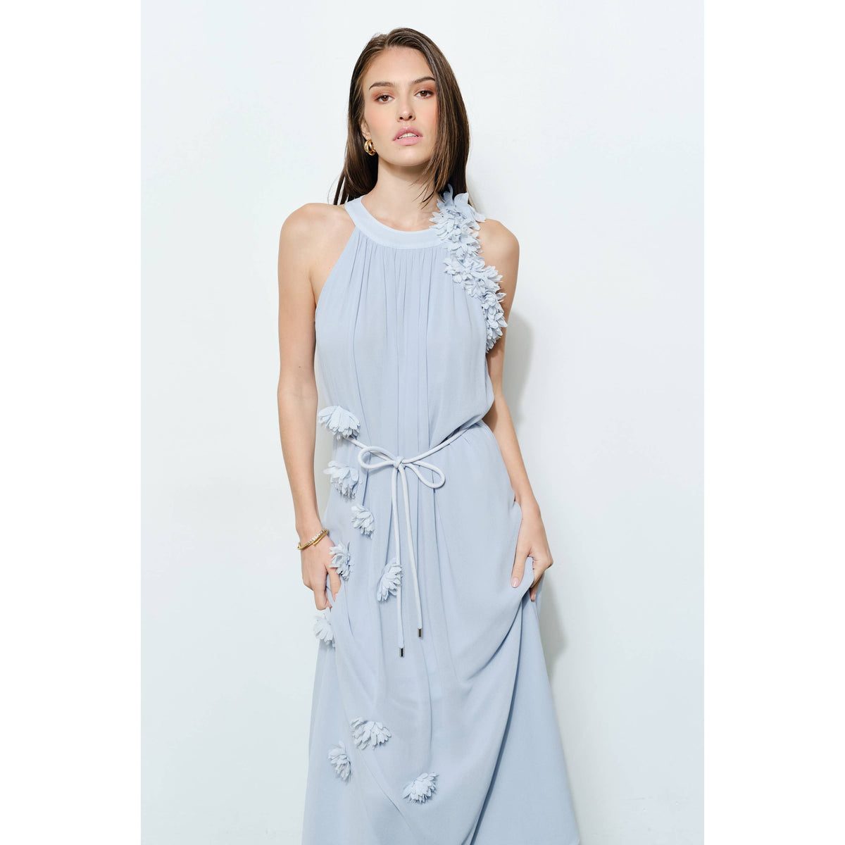Romantic Texture Flowers Sleeveless Midi Dress