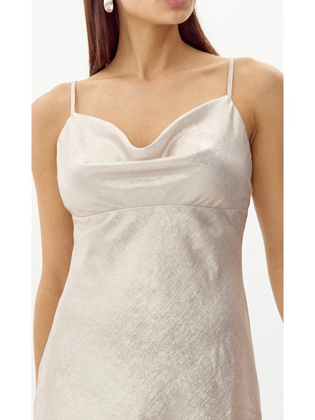 Atrina Metallic Cowl Neck Dress