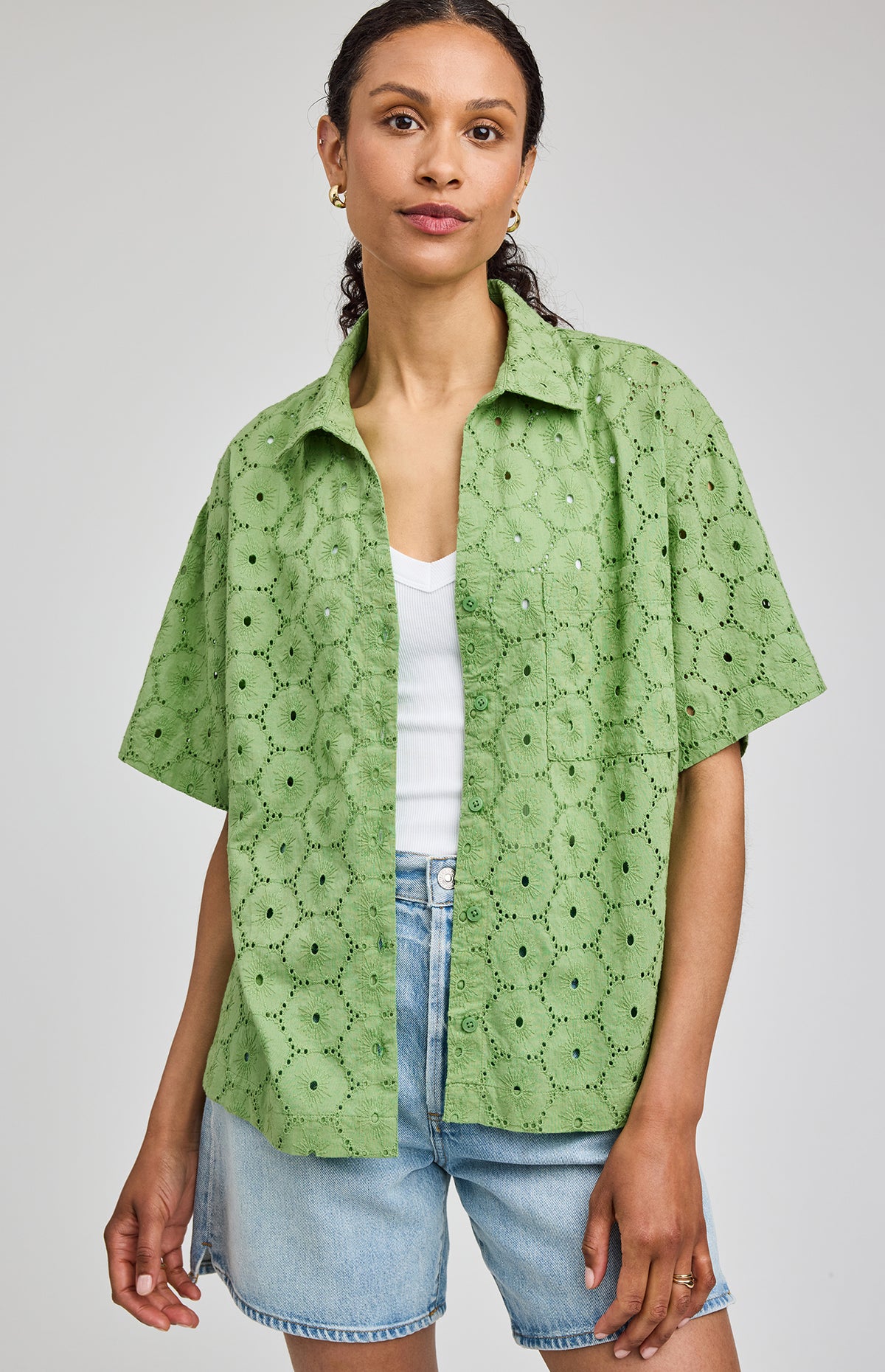 Louisa Eyelet Button Down Shirt