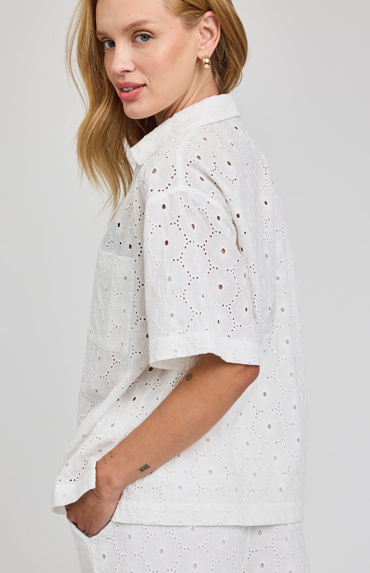 Louisa Eyelet Button Down Shirt