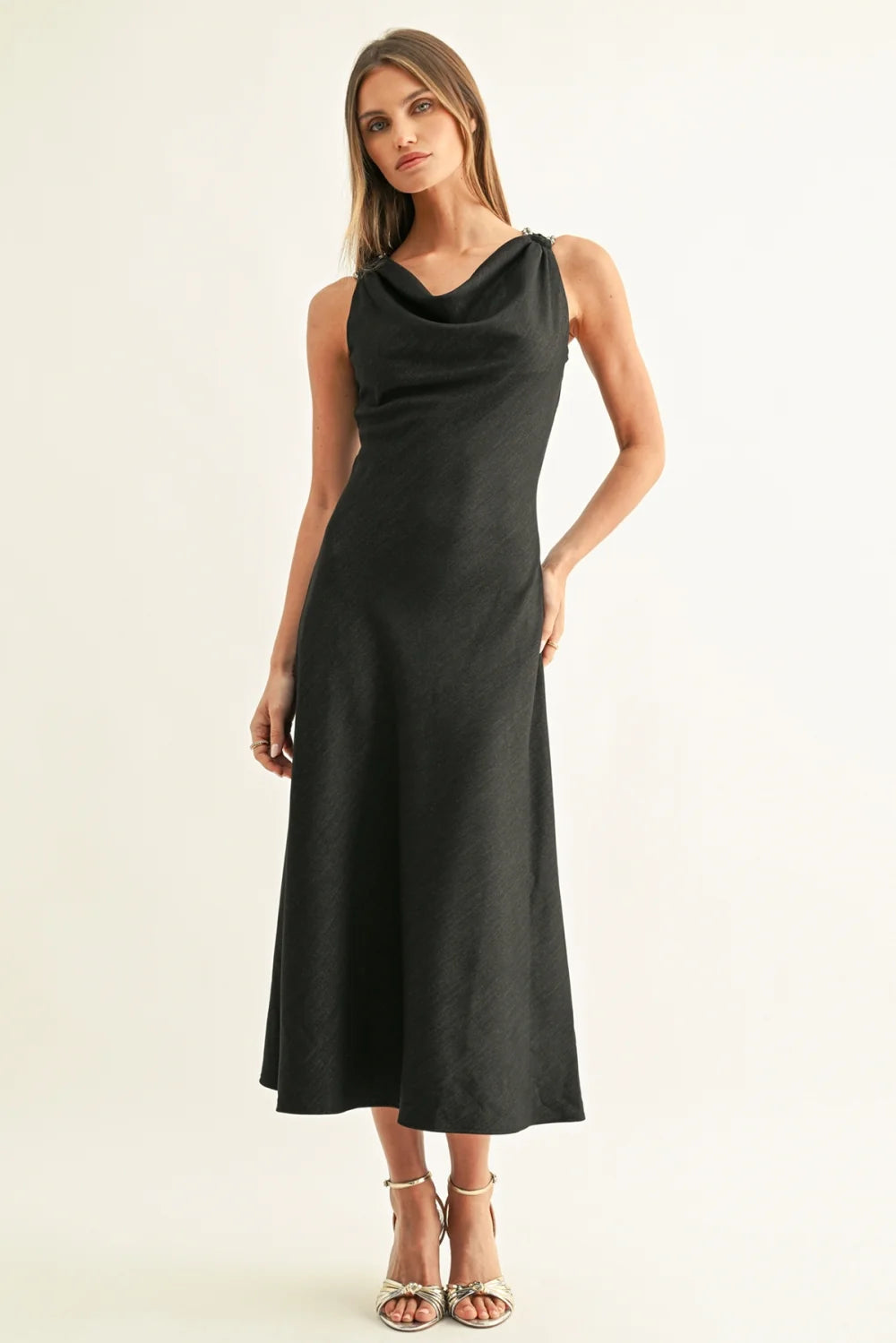 Makenna Beaded Cowl Neck Dress