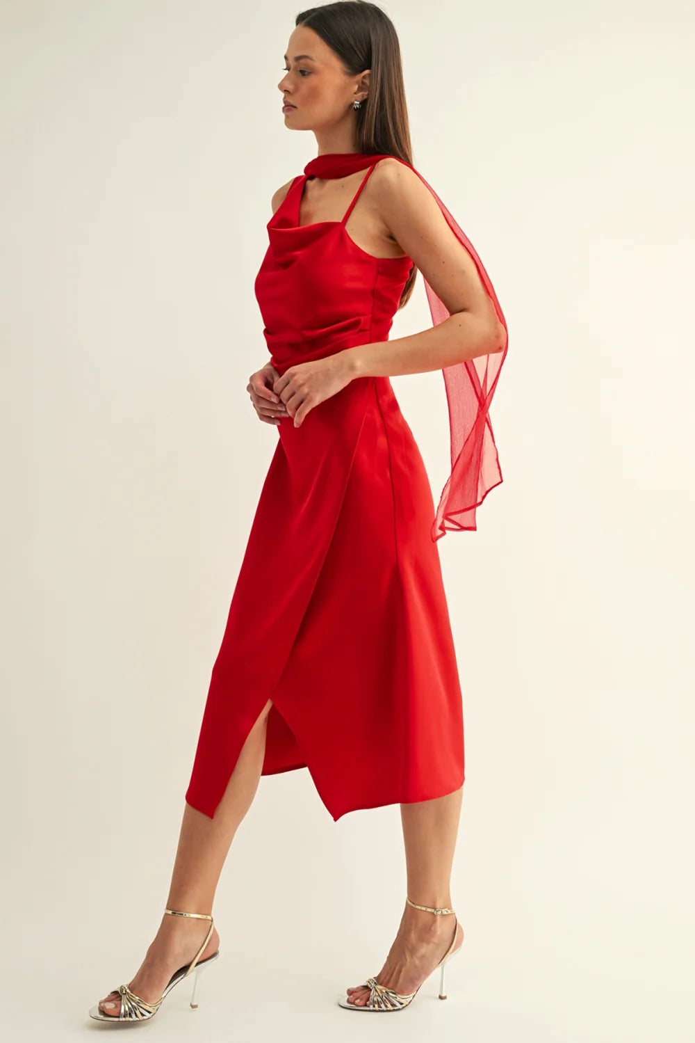 Selena Contrast Scarf Cowl Neck Dress