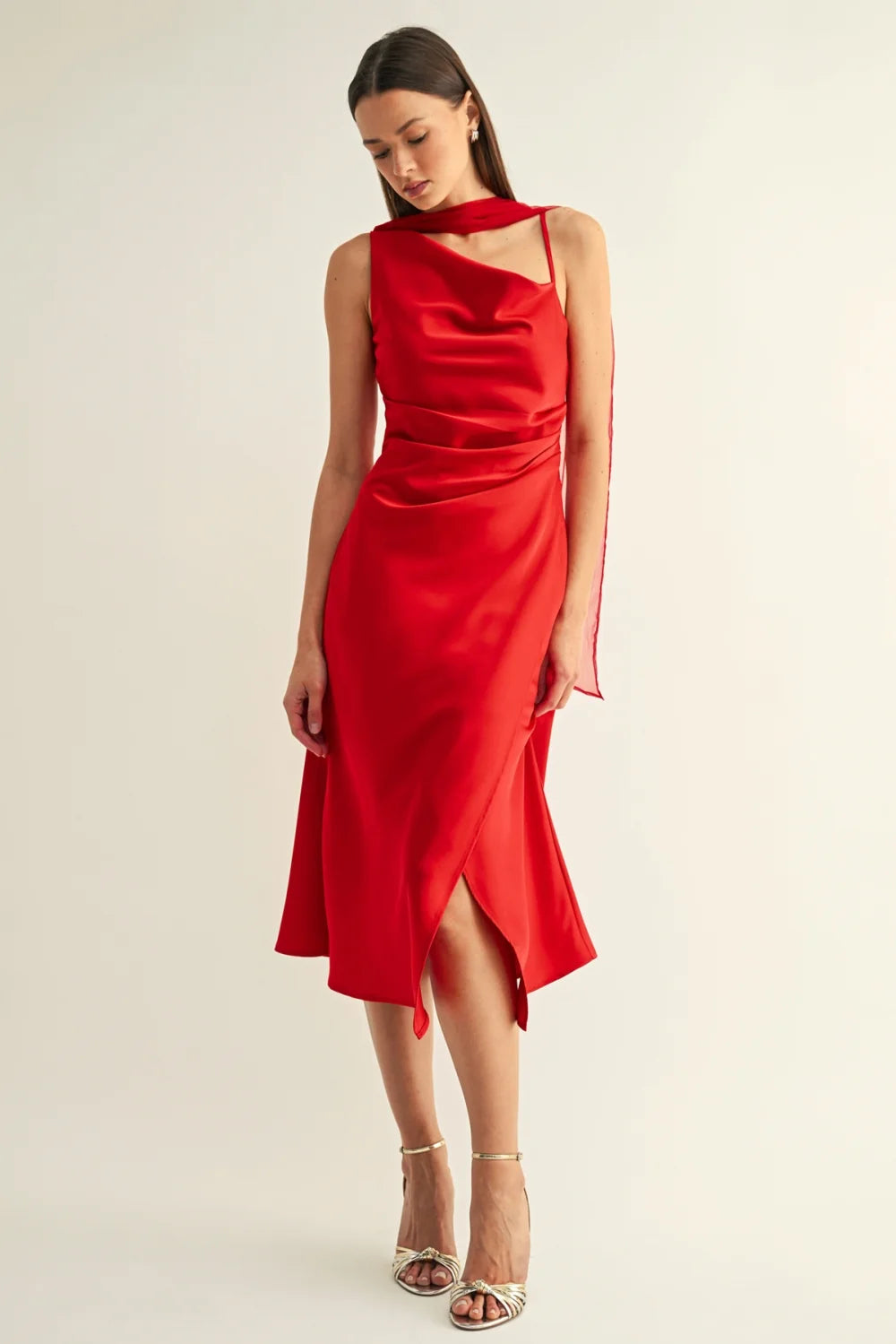 Selena Contrast Scarf Cowl Neck Dress