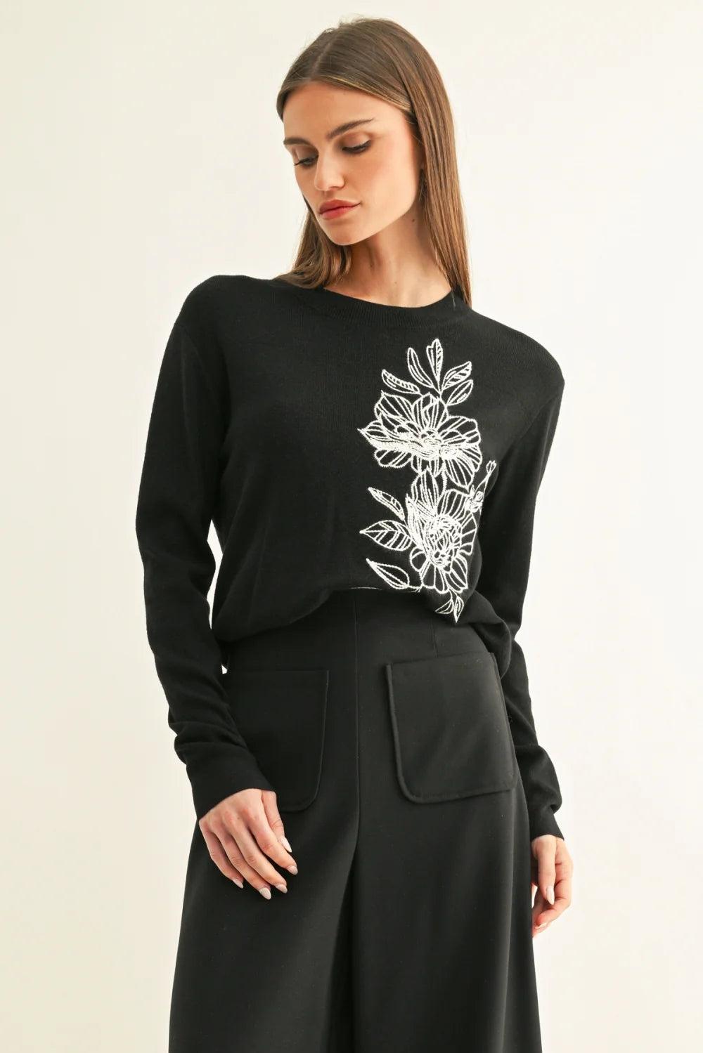 Itzel Floral Embroidery Knit Top