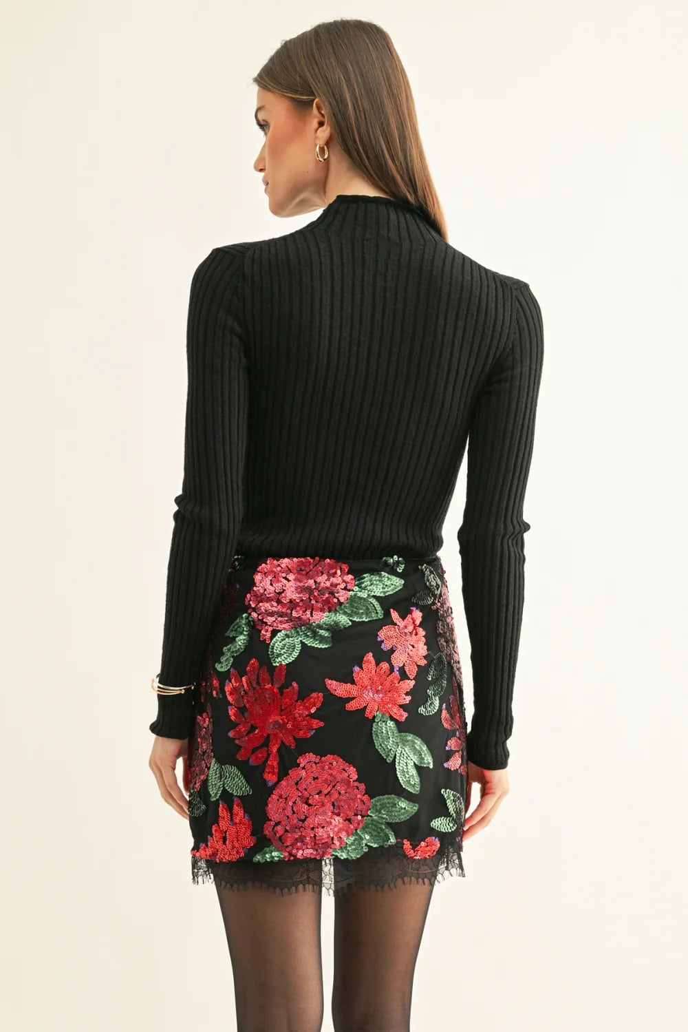 Brynlee Lace Hem Sequin Skirt