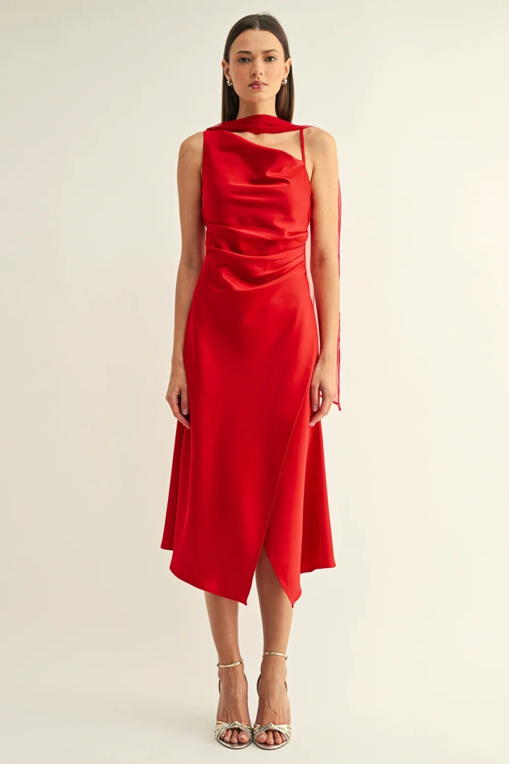 Selena Contrast Scarf Cowl Neck Dress