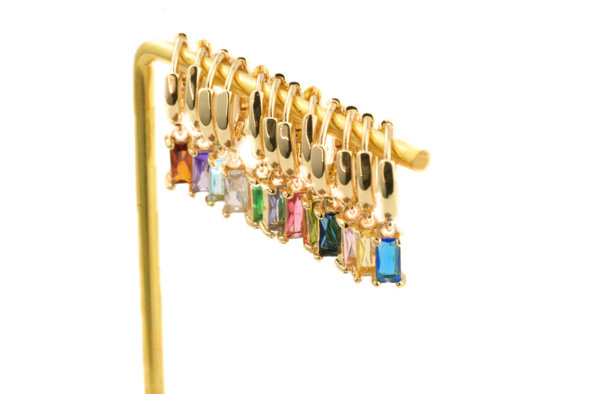 Baguette Birthstone Hoops