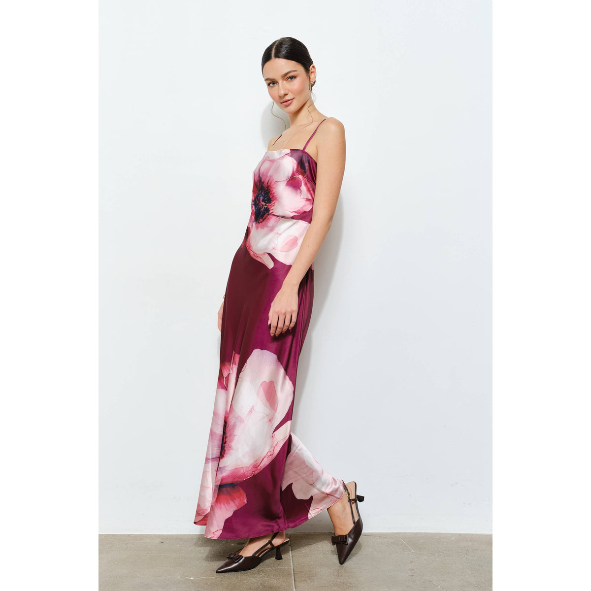 Floral Satin Maxi Dress