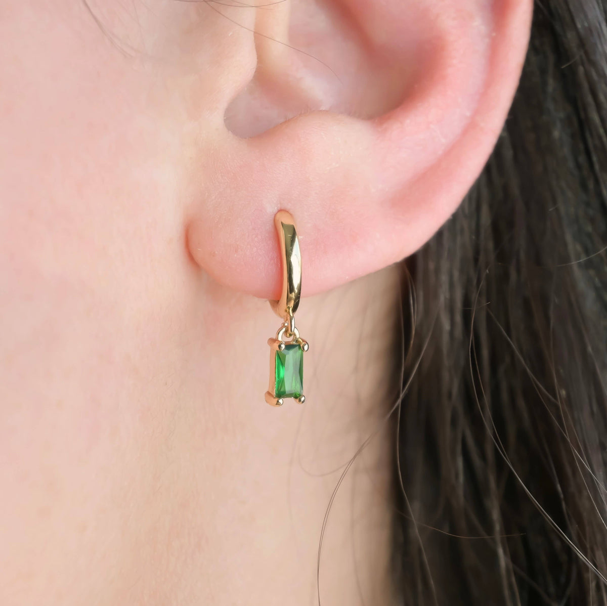 Baguette Birthstone Hoops