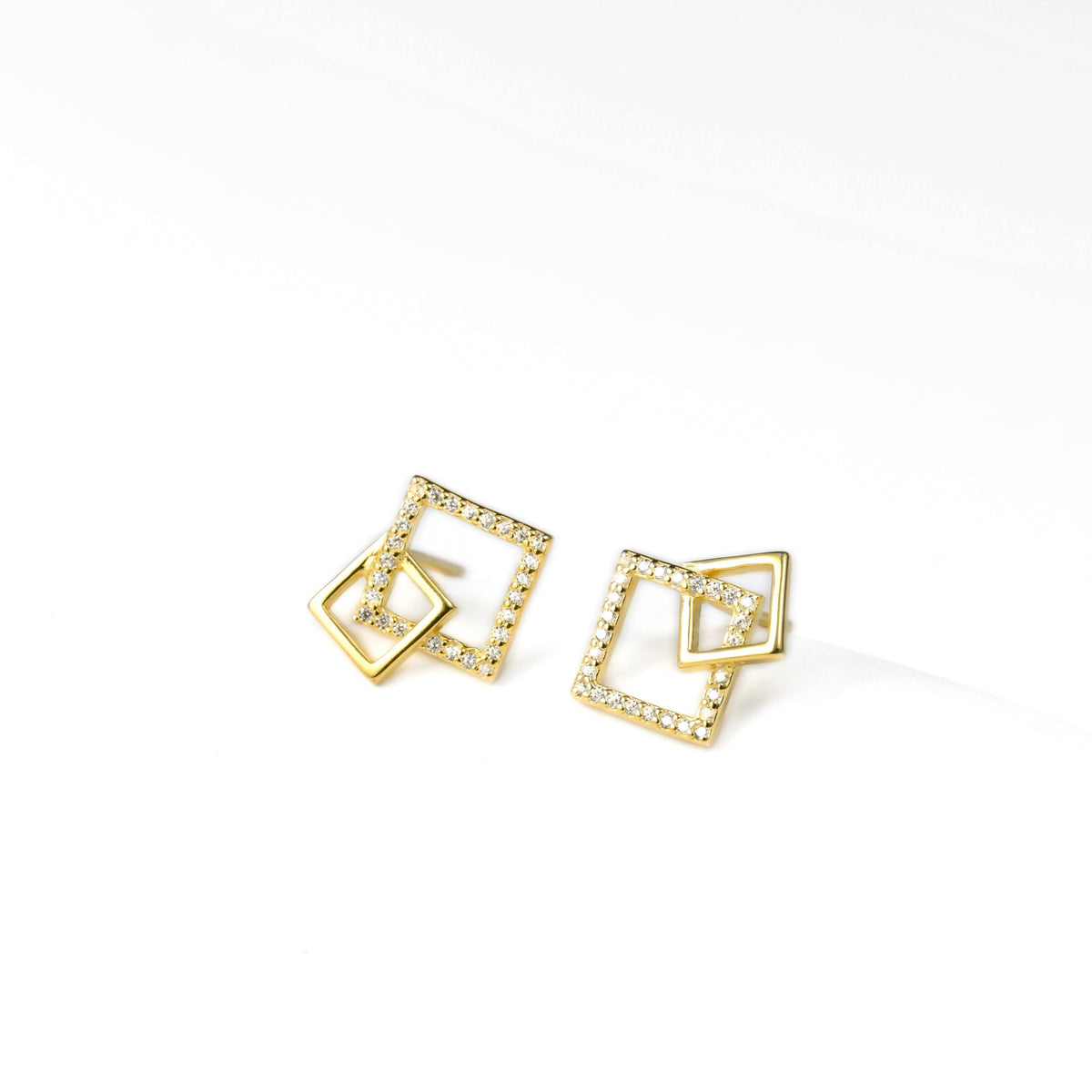Silver Square Link Studs - 925 Silver Square Pave CZ Studs