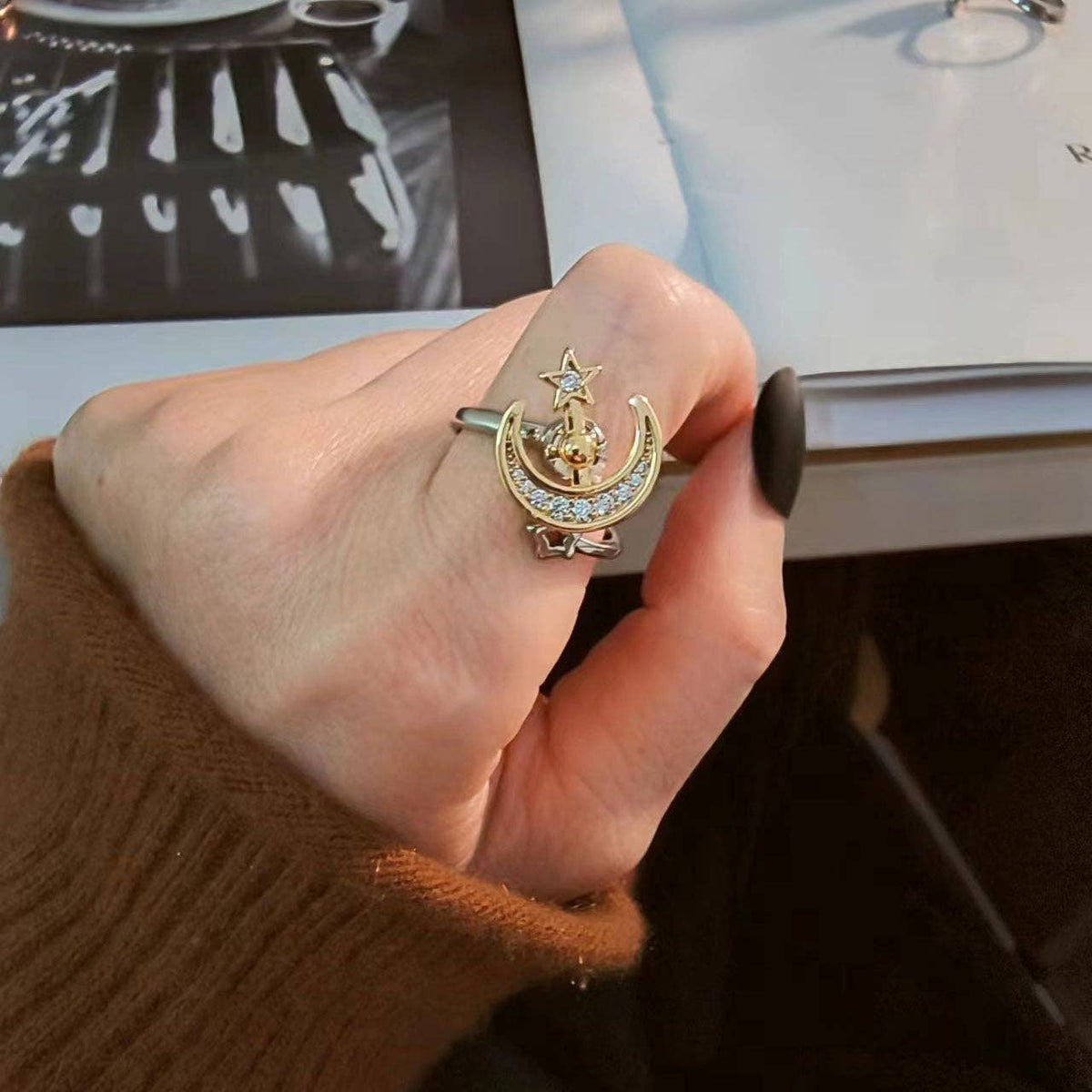 Moon Star Fidget Spinner Ring