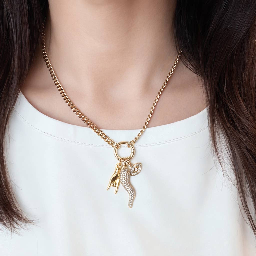Mariano Crystal Italian Horn Cornicello Necklace