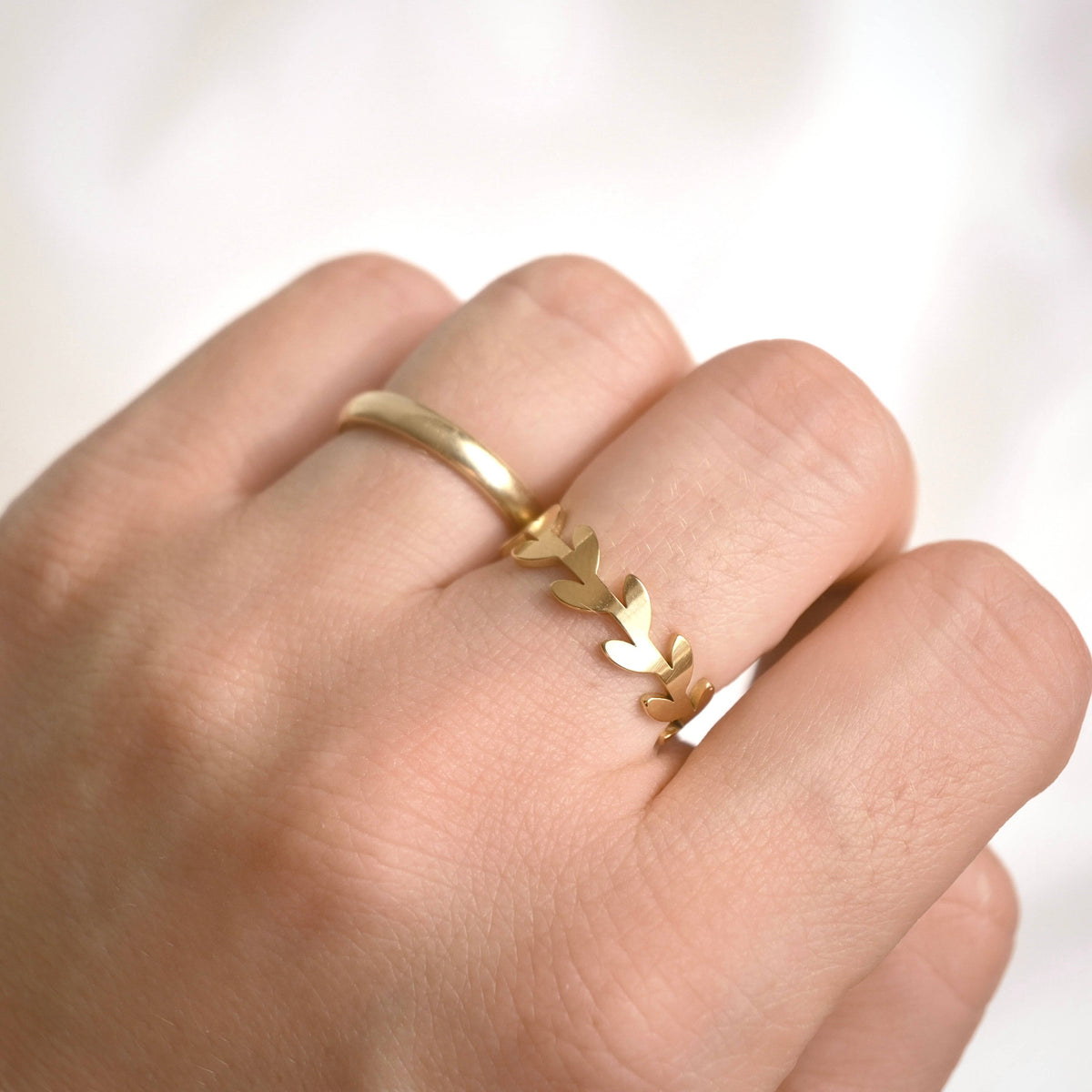 Gold Marquise CZ Olive Branch Ring - Stainless Steel