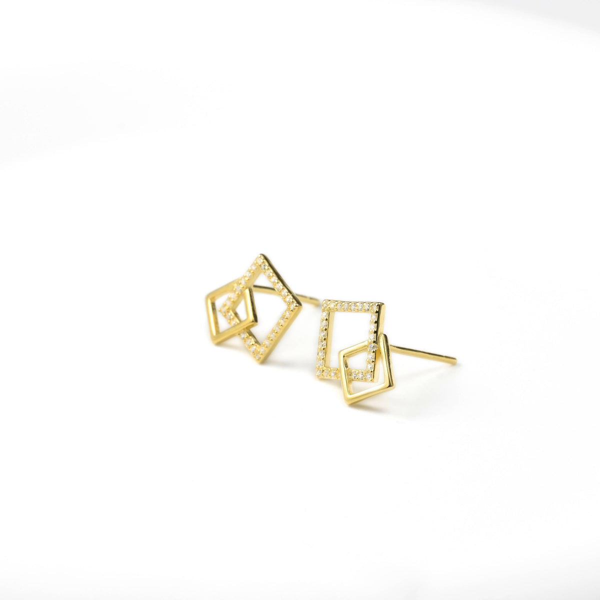 Silver Square Link Studs - 925 Silver Square Pave CZ Studs